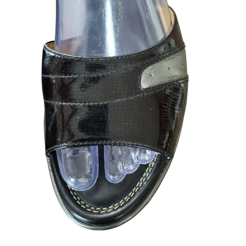 Cole Haan Nike Air Size 8.5 Black/Silver Patent Leather Wedge Slide Sandals